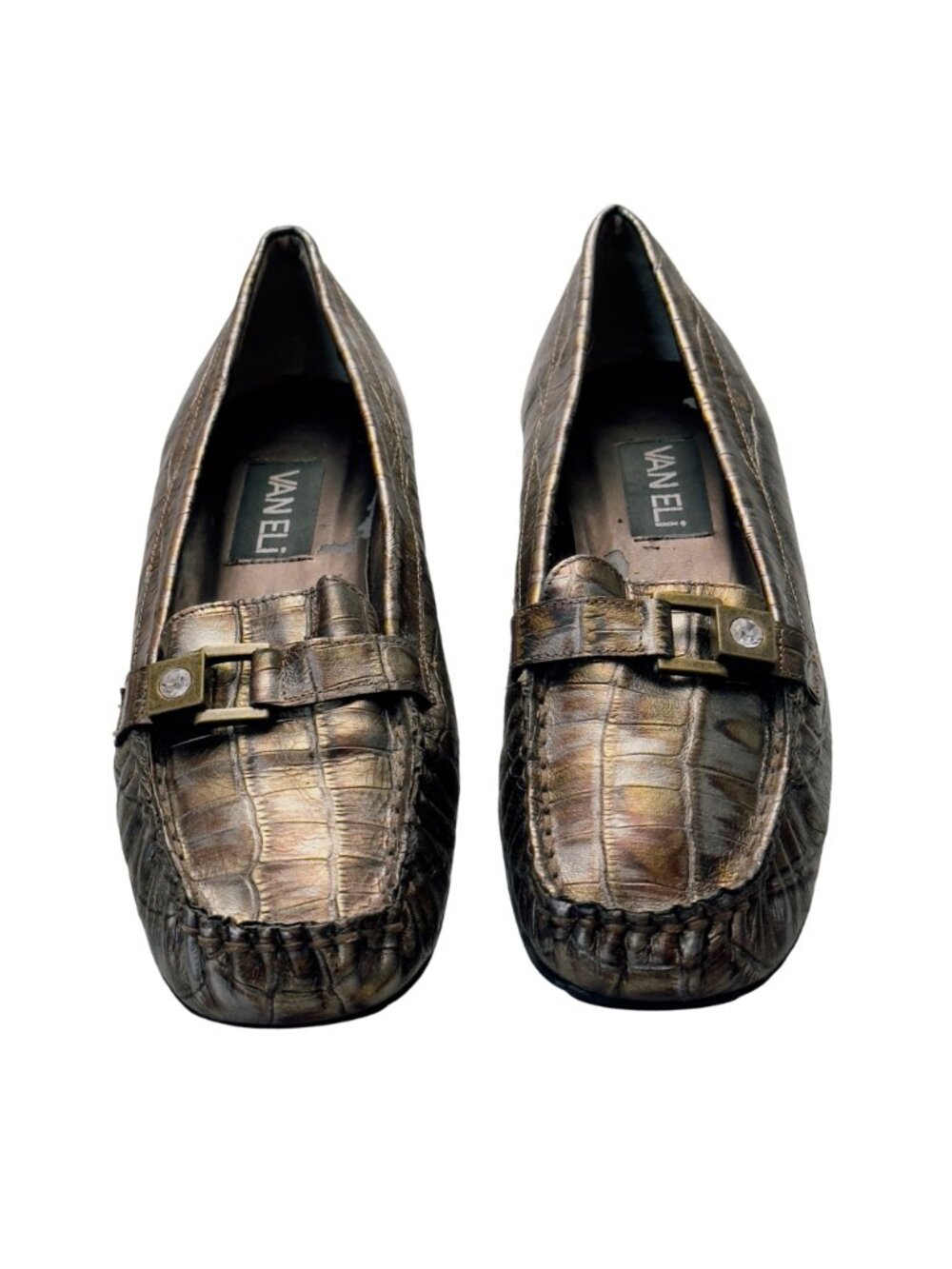 Women’s Shoes VAN ELI Bronze Leather Croc Embossed Loafers  Size 8N - Picture 2 of 12